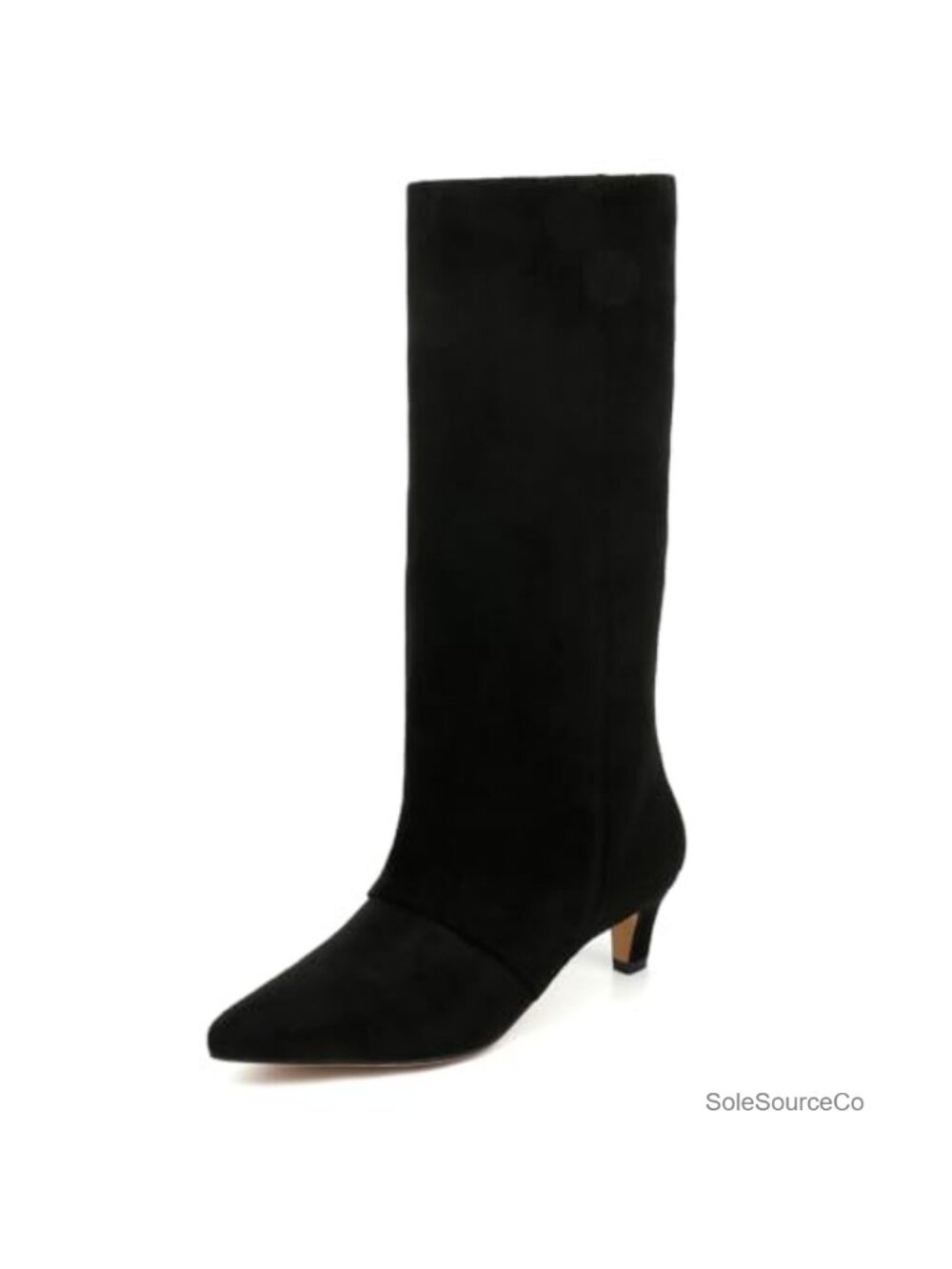 Faux Suede Knee-High Boots Pointed Toe Kitten Heel Slip-On Women's Winter Dress